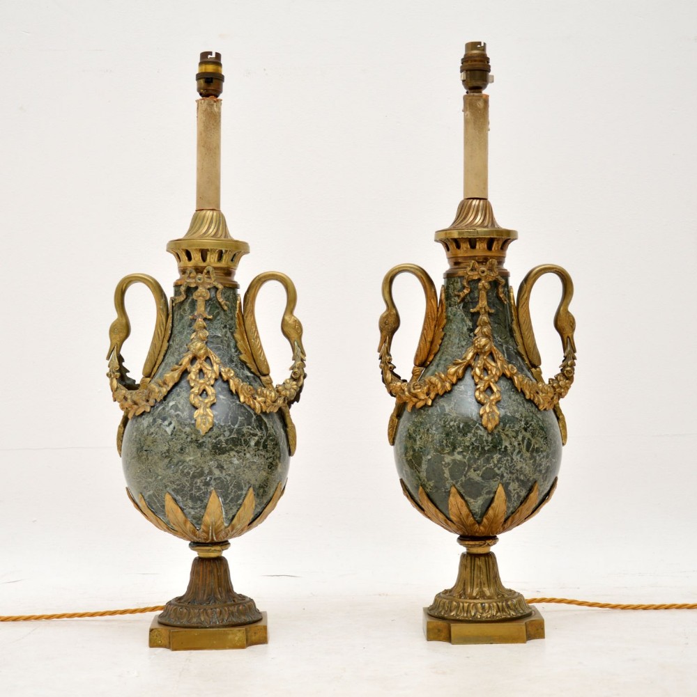 Pair of Antique French Marble & Gilt Metal Table Lamps