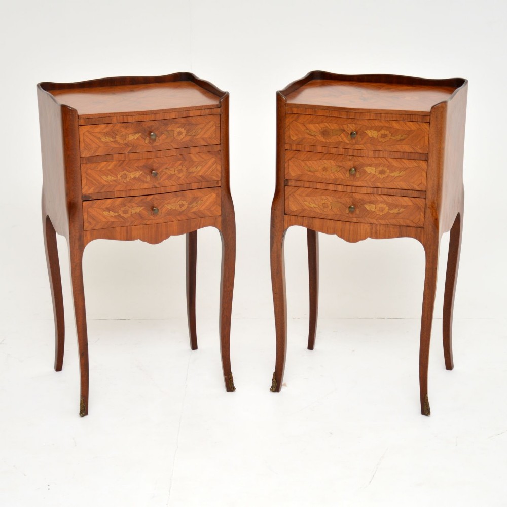 Pair of Antique French Inlaid Marquetry Bedside Chests