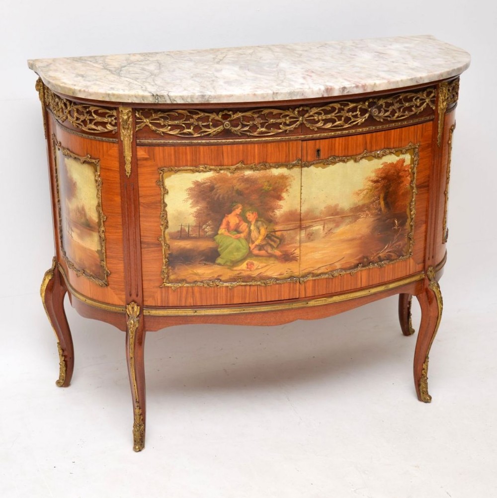 Antique French Painted Marble Top Cabinet