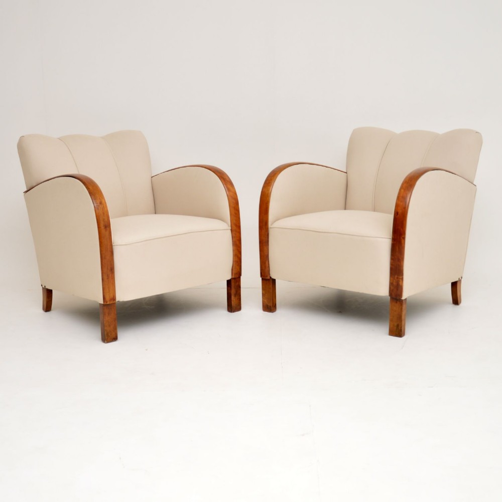 Pair of Swedish Art Deco Satin Birch Armchairs