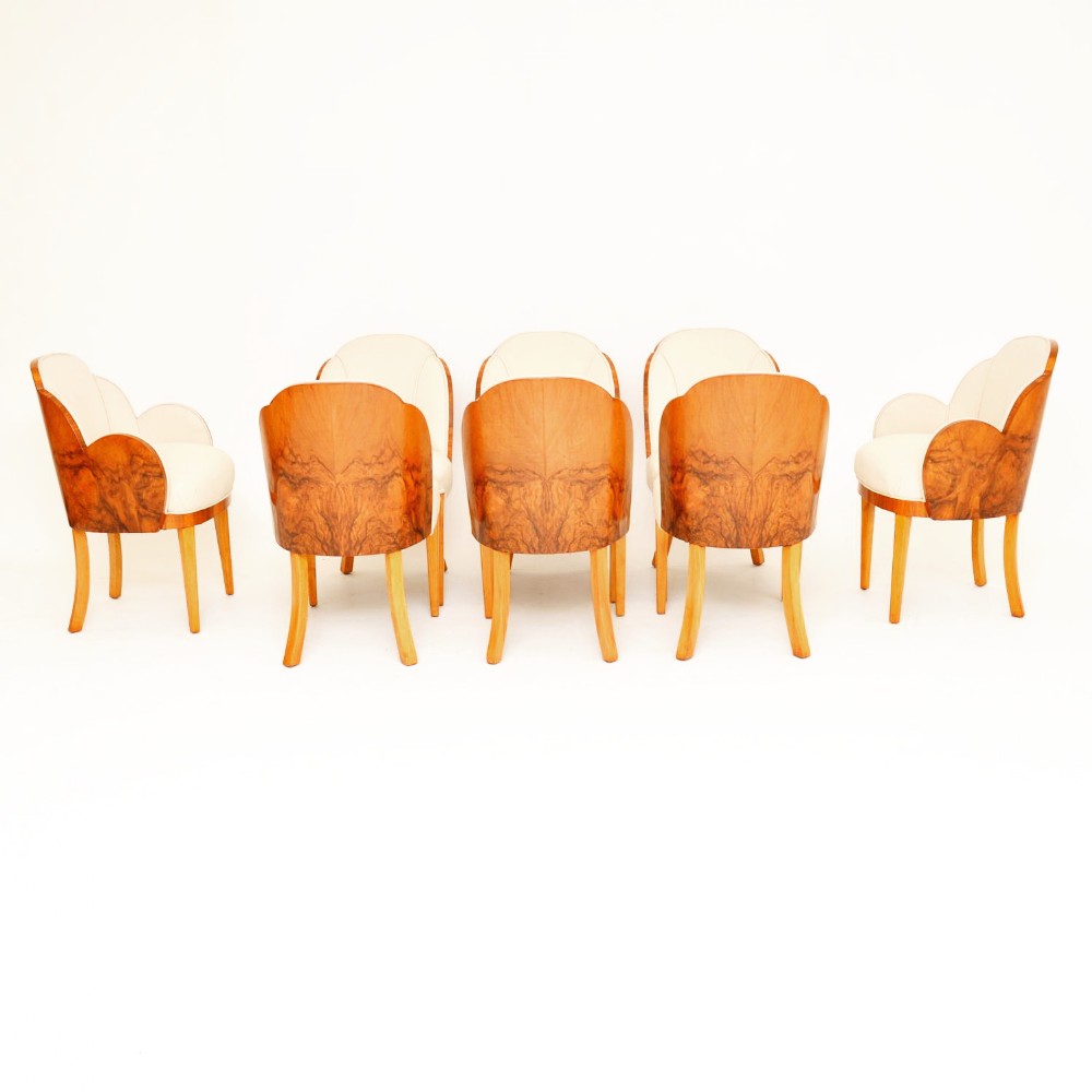 Set of 8 Art Deco Walnut Cloud Back Dining Chairs by Epstein