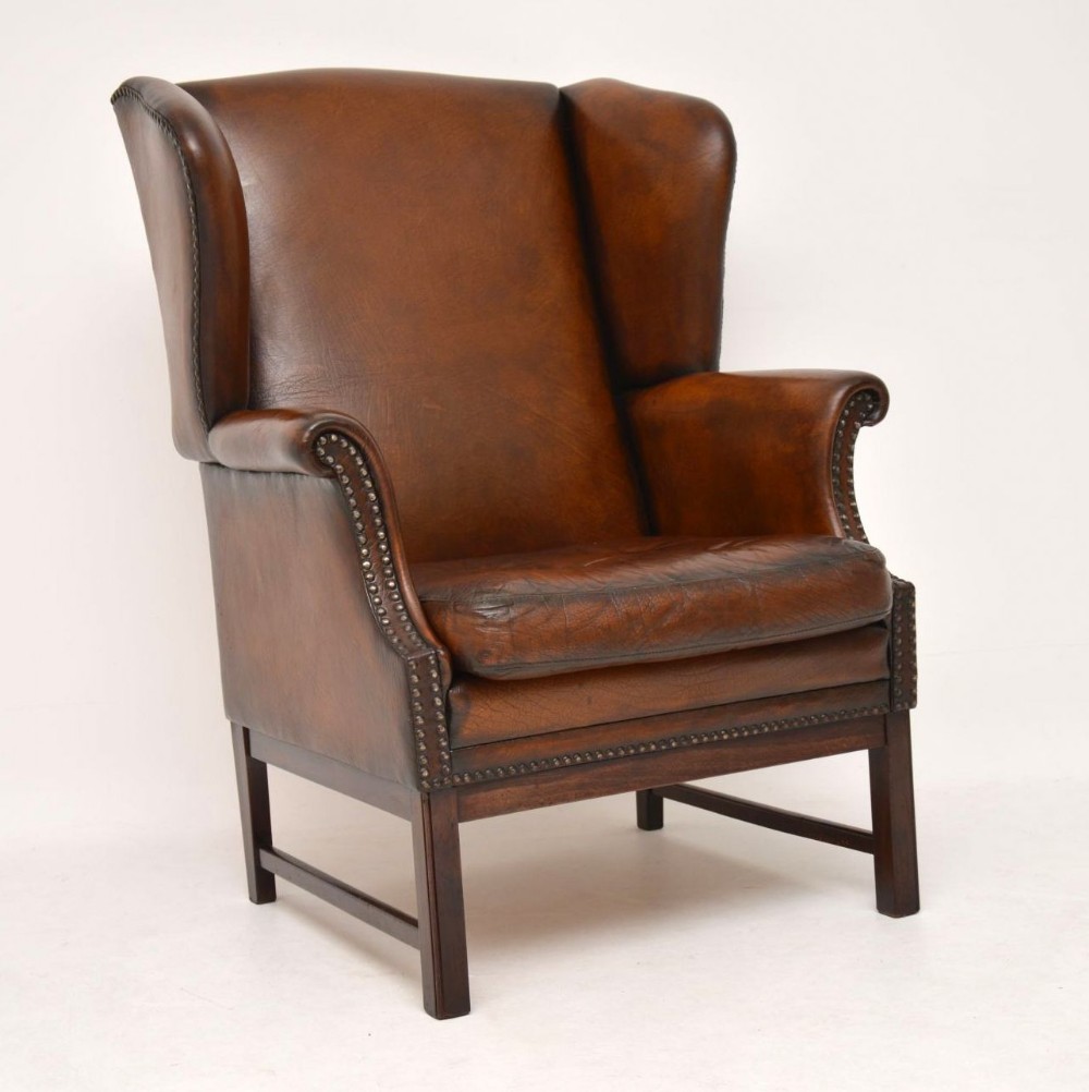 Antique Leather Wing Back Armchair