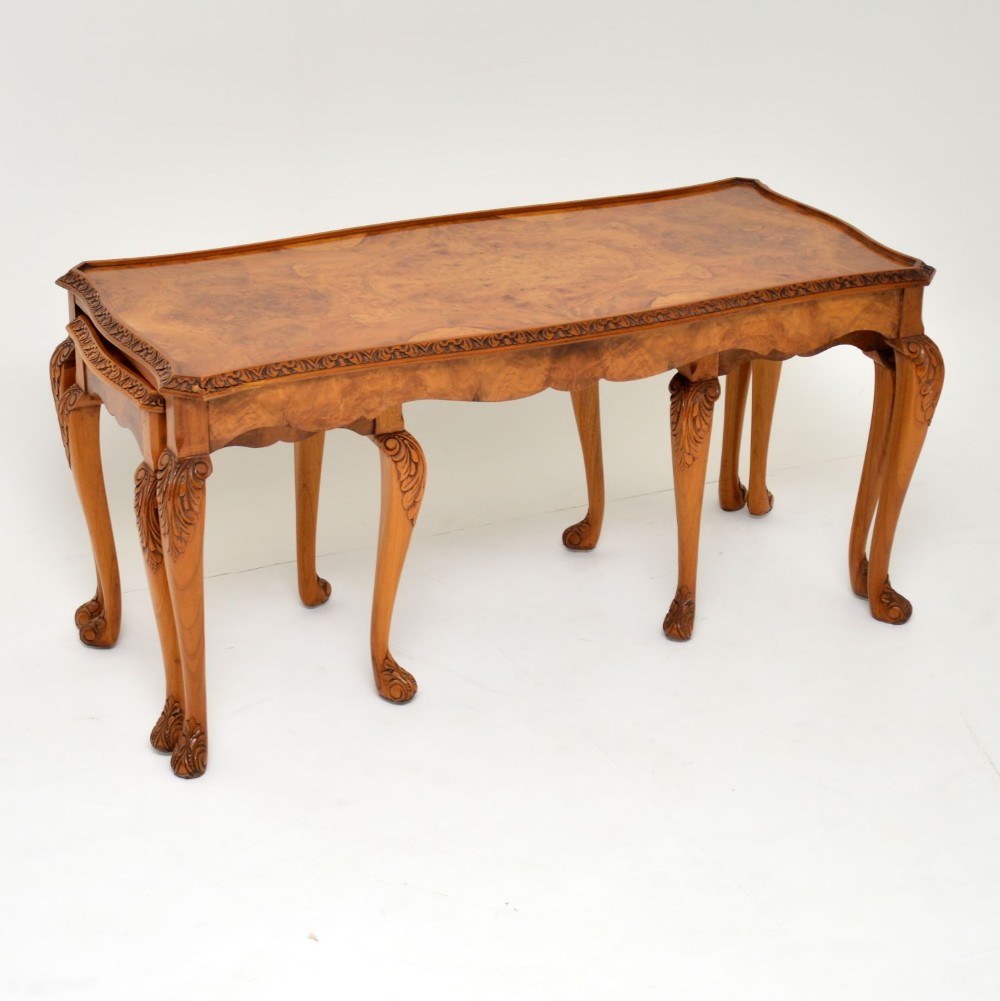 Antique Queen Anne Style Walnut Nesting Coffee Table
