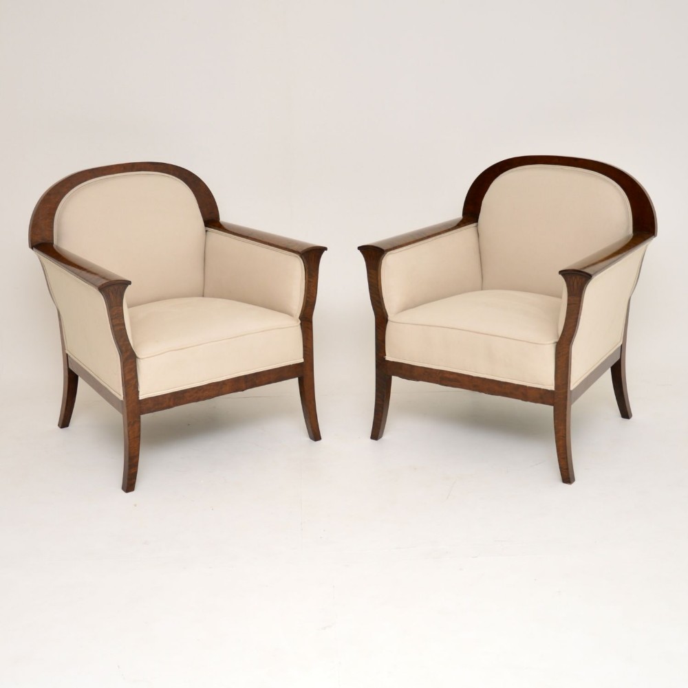 Pair of Antique Swedish Satin Birch Biedermeier Style Armchairs