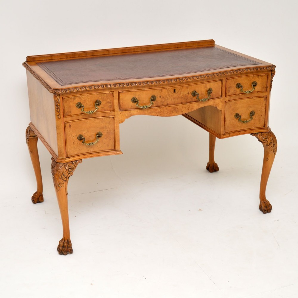 Antique Burr Walnut Leather Top Desk

