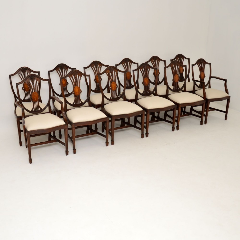 Set of 12 Antique Mahogany Shield Back Dining Chairs