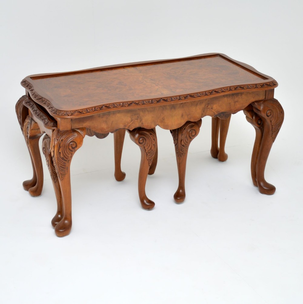 Antique Burr Walnut Nesting Coffee Table / Side Tables