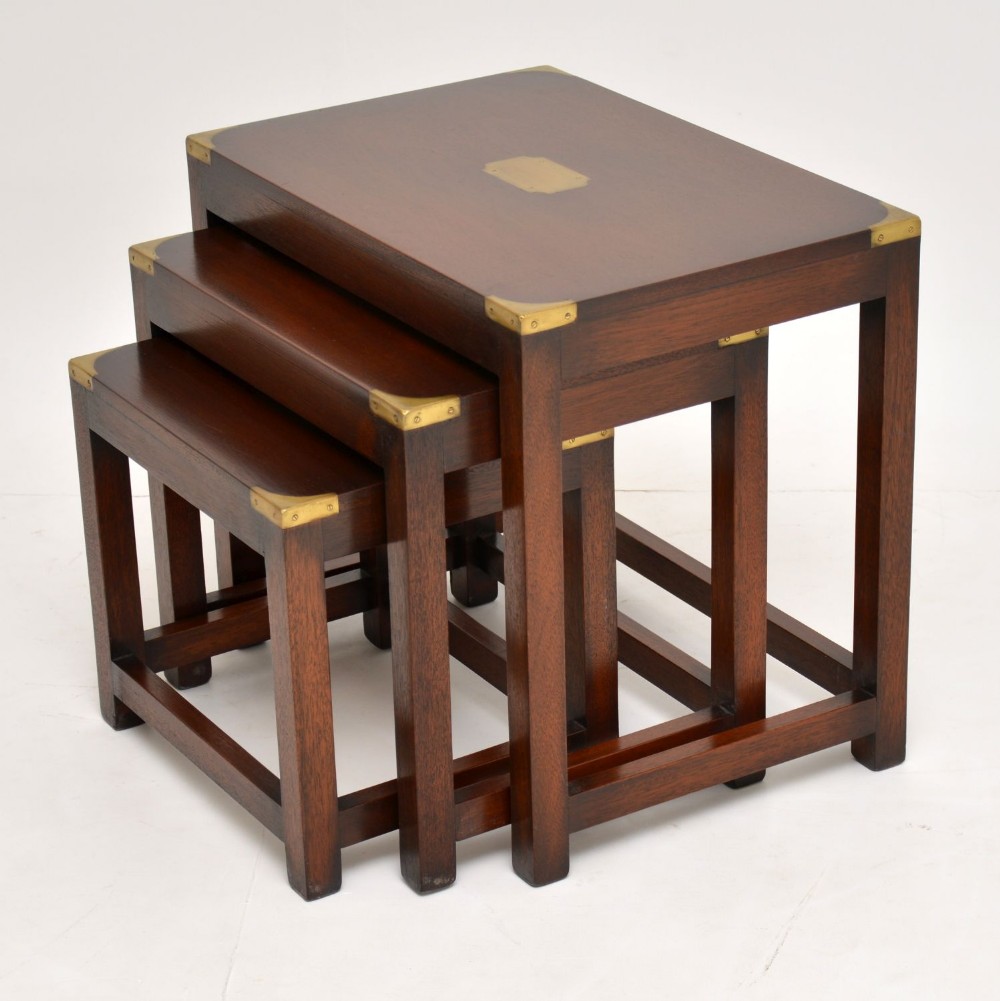 Antique Mahogany Military Campaign Style Nest of Tables
