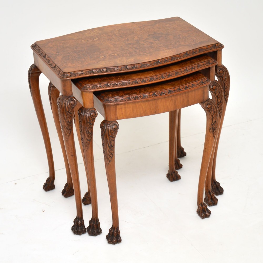 Antique Burr Walnut Nest of 3 Tables