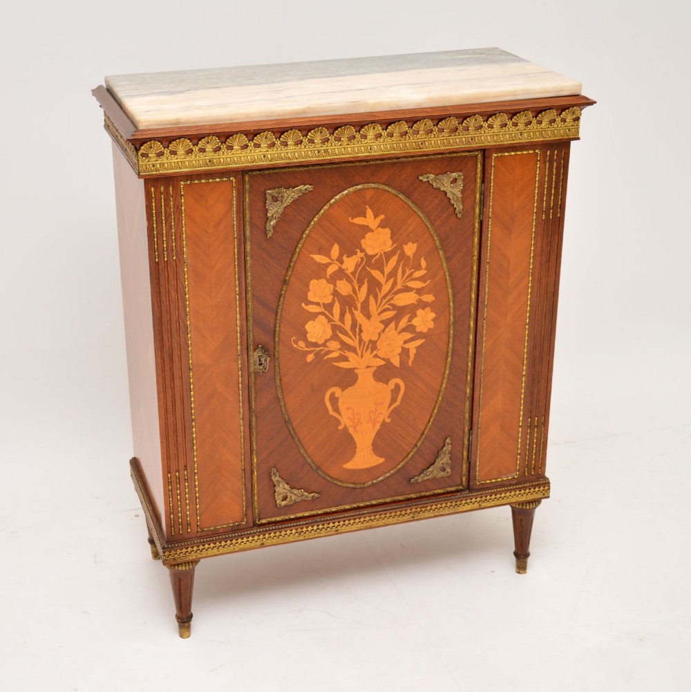 Antique French Inlaid Marquetry Marble Top Cabinet