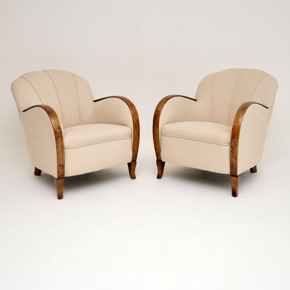 Pair of Swedish Art Deco Satin Birch Armchairs