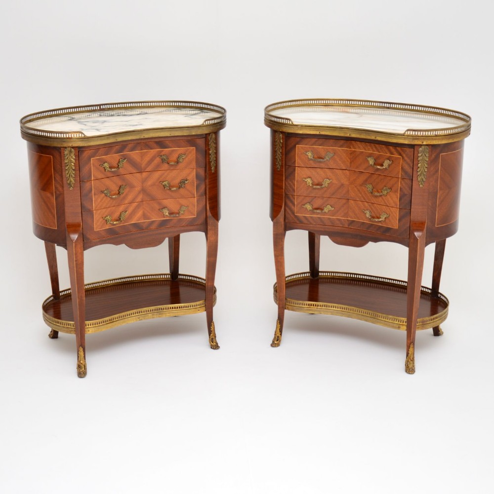 Pair of Antique French Marble Top Kidney Side Chests