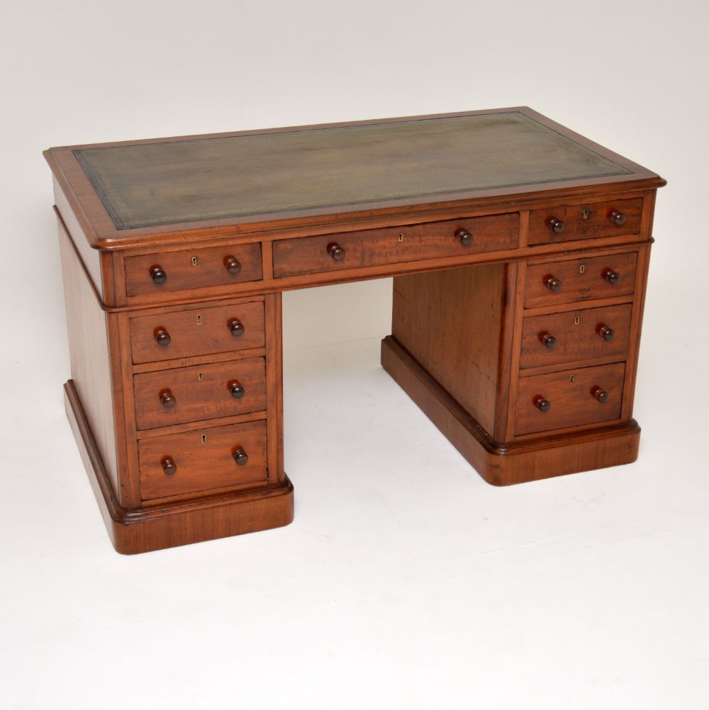 Antique Victorian Mahogany Leather Top Pedestal Desk