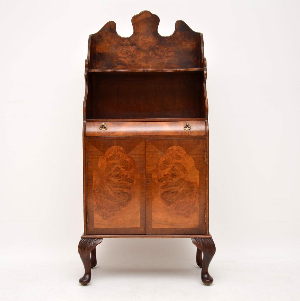 Antique Burr Walnut Open Bookcase Cabinet
