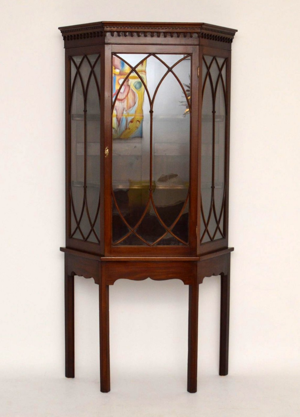 Antique Mahogany Display Cabinet on Stand