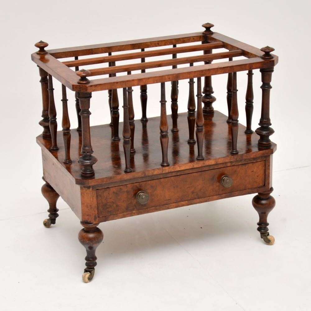 Antique Victorian Burr Walnut Canterbury Magazine Stand