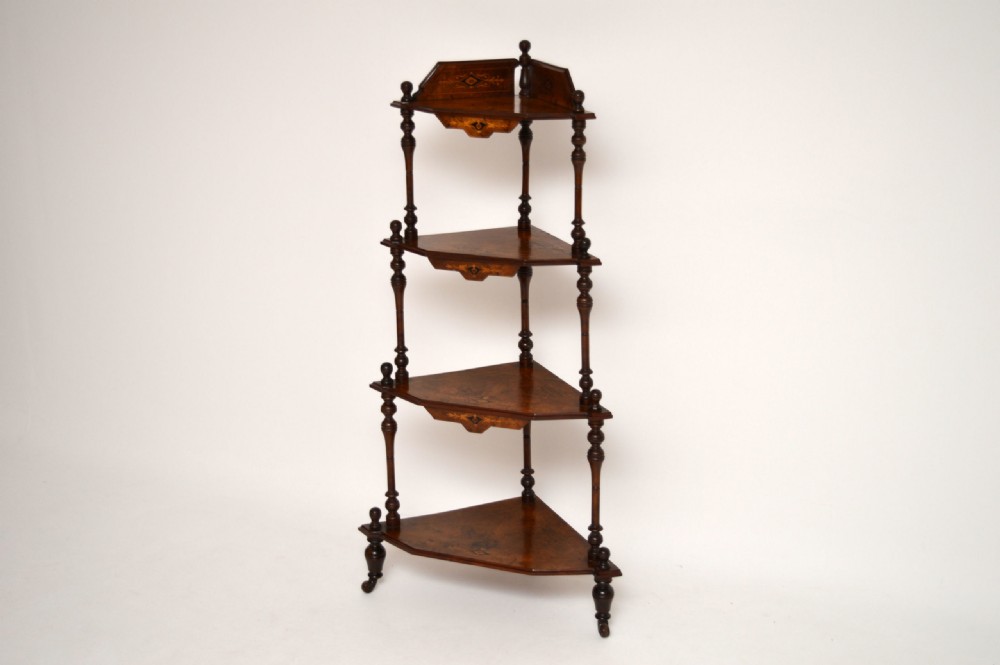 Antique Victorian Walnut Inlaid Corner What Not