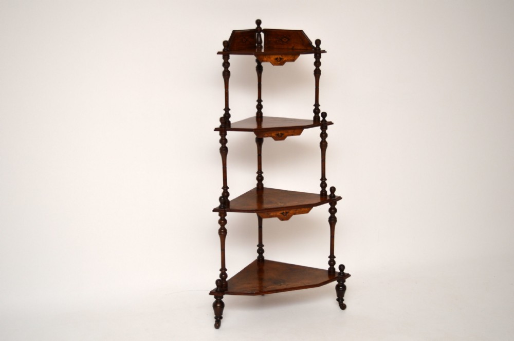Antique Victorian Walnut Inlaid Corner What Not View II