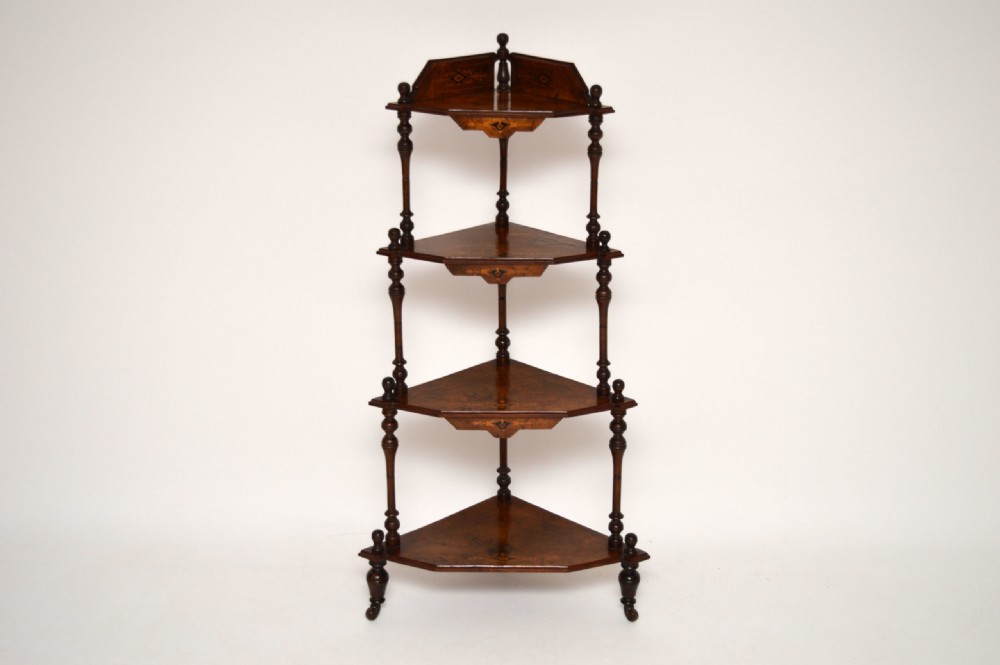 Antique Victorian Walnut Inlaid Corner What Not View III