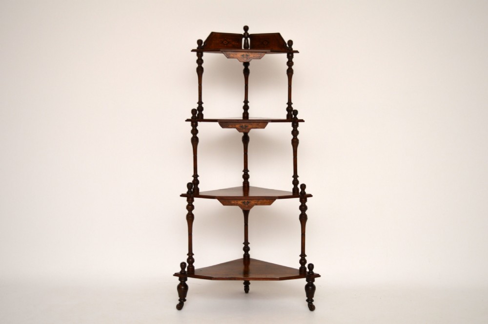 Antique Victorian Walnut Inlaid Corner What Not View V