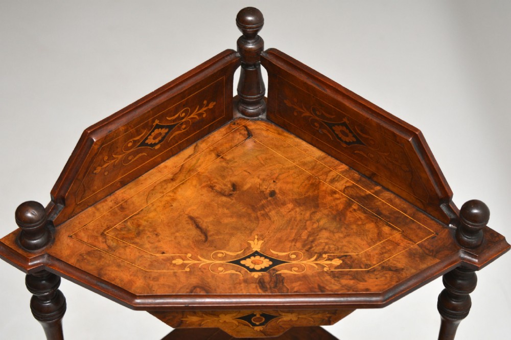 Antique Victorian Walnut Inlaid Corner What Not View VII