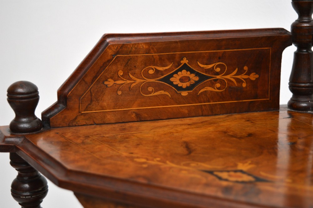 Antique Victorian Walnut Inlaid Corner What Not View VIII