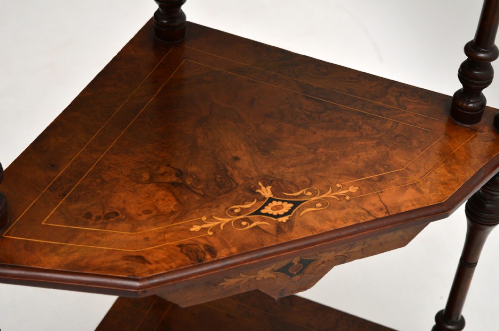 Antique Victorian Walnut Inlaid Corner What Not View XII