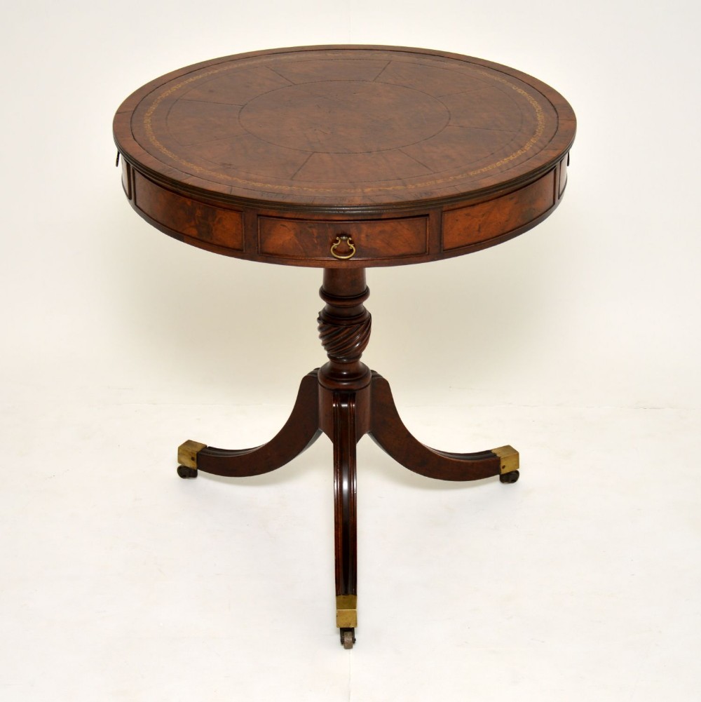 Antique Mahogany Leather Top Revolving Drum Table