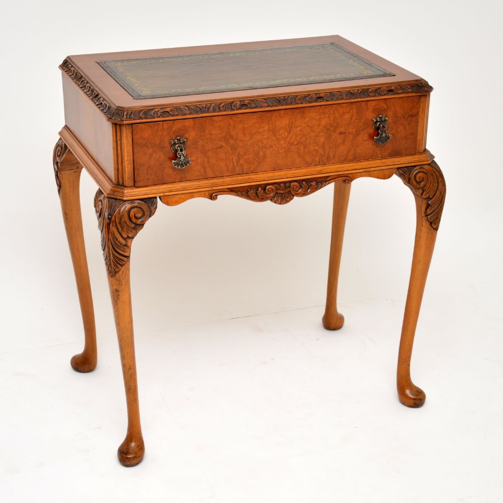 Antique Burr Walnut Leather Top Writing Table