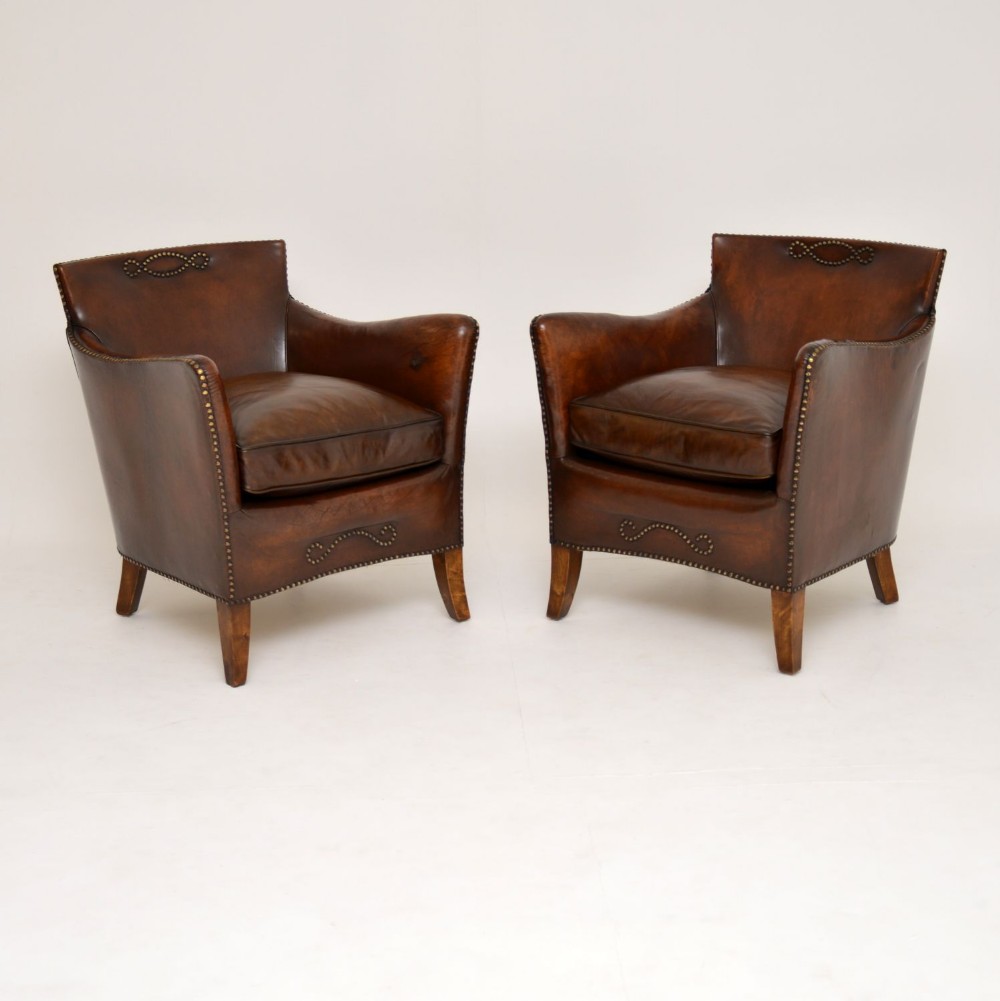 Pair of Antique Swedish Leather Armchairs
