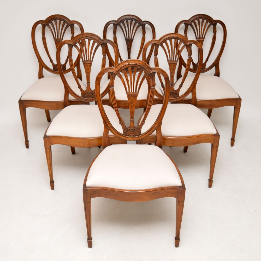 Set of 6 Antique Mahogany Sheraton Style Dining Chairs