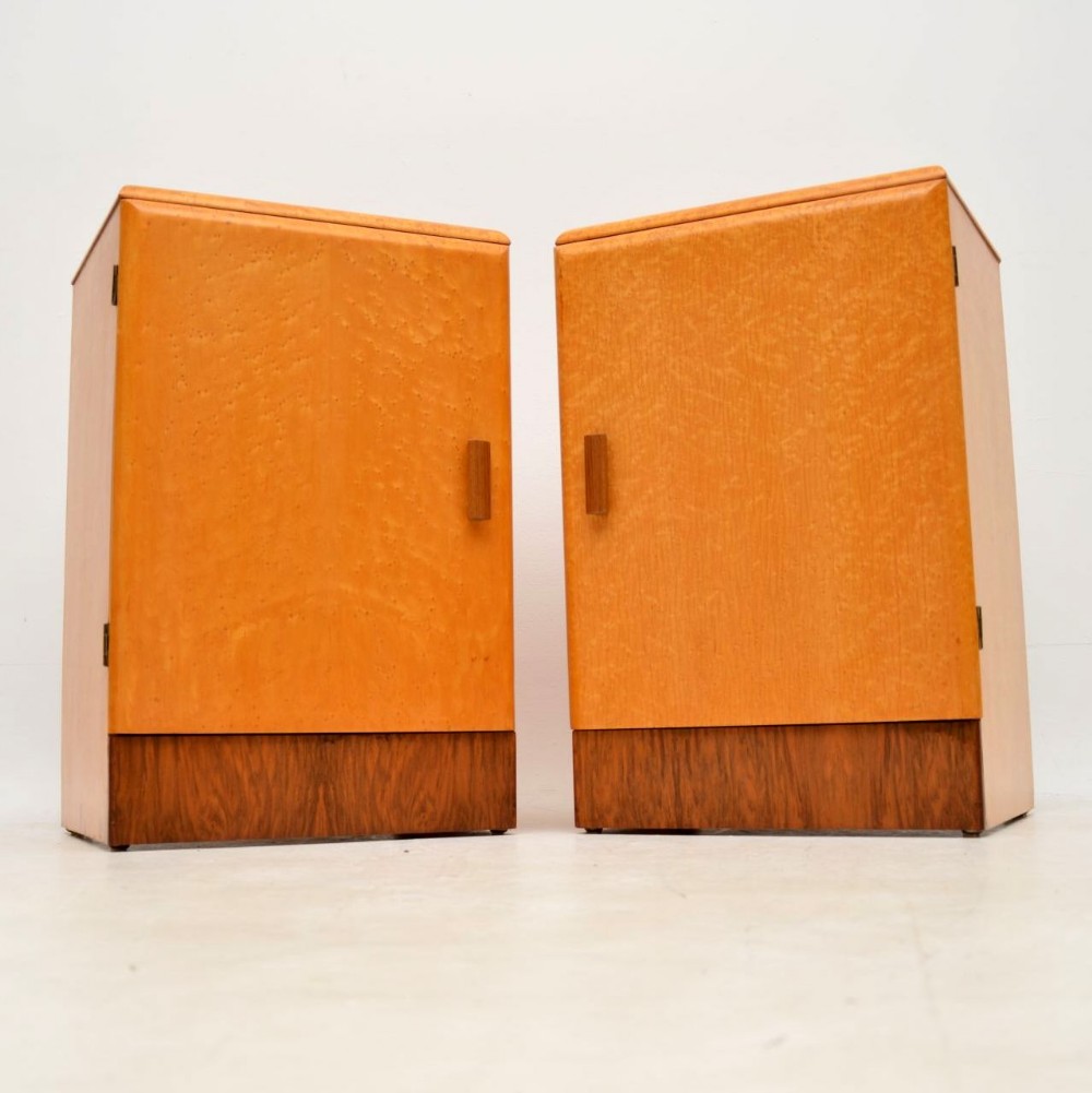 1930’s Pair of Art Deco Maple & Walnut Bedside Cabinets
