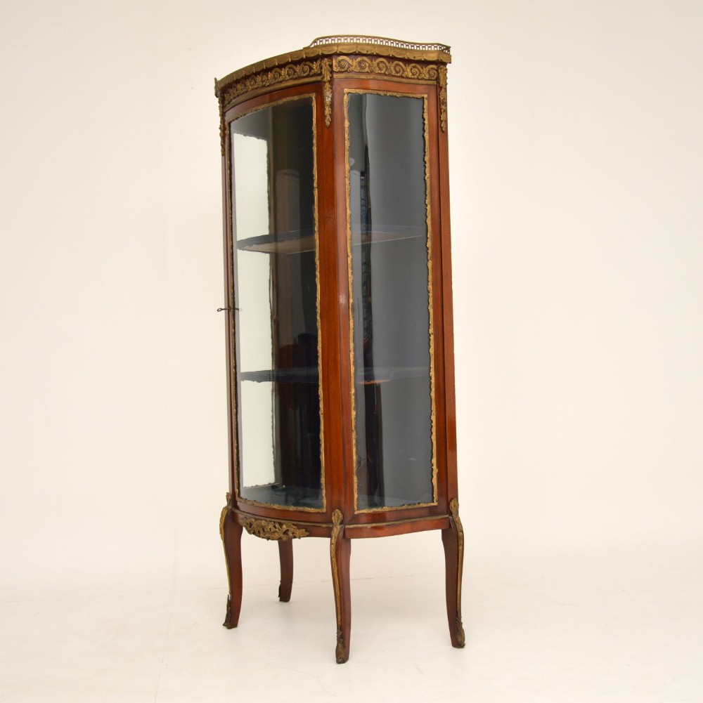 Antique French Mahogany & Marble Display Cabinet Vitrine
