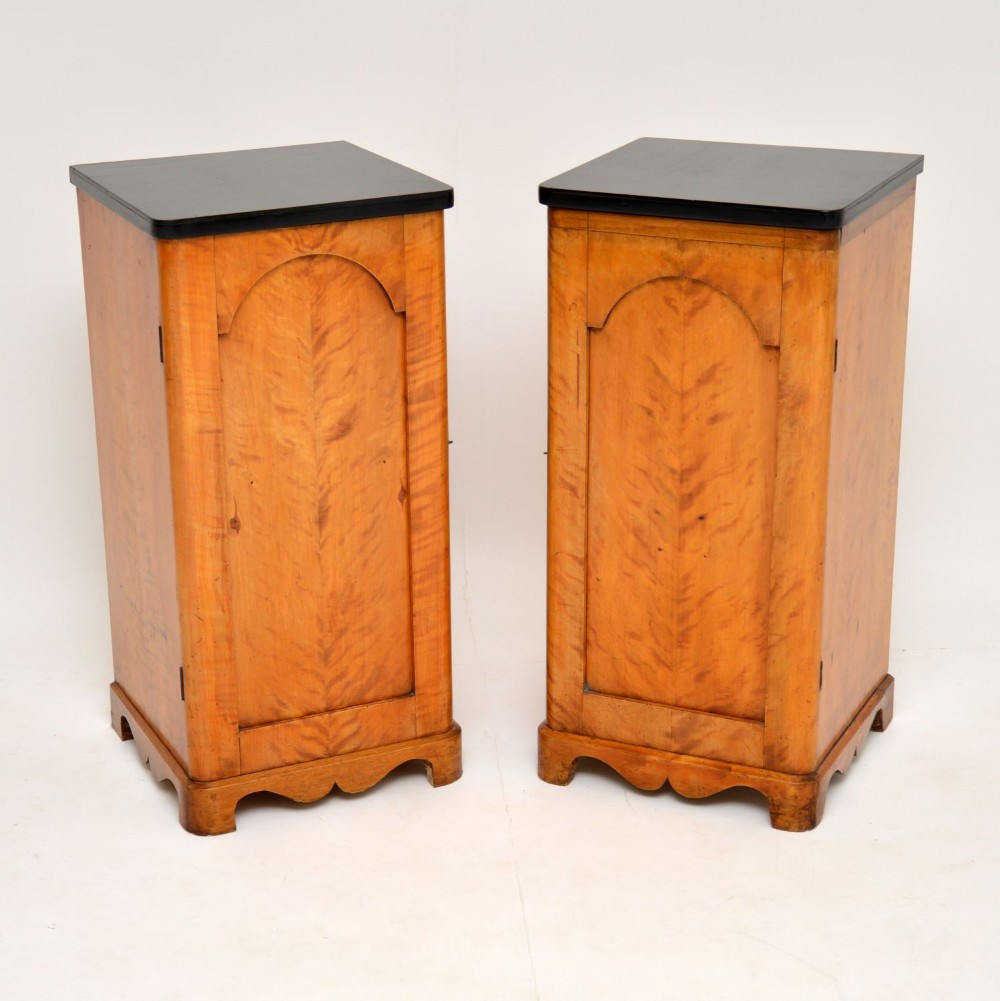Pair of Antique Swedish Satin Birch Bedside Cabinets