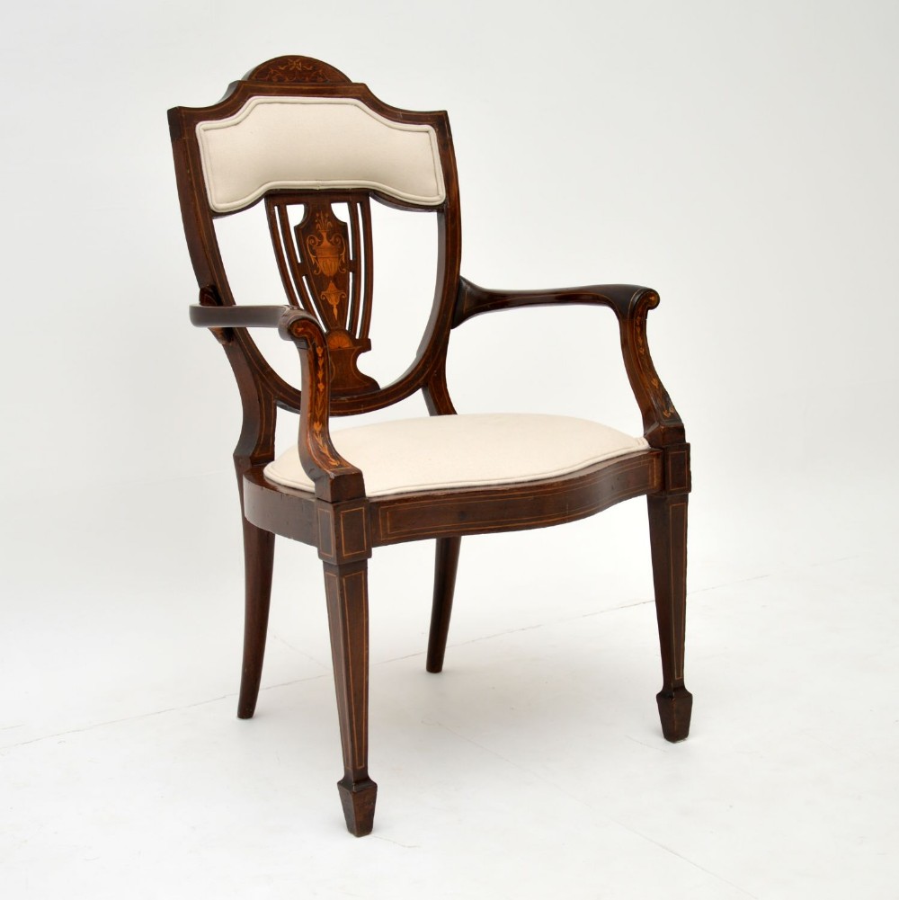 Antique Edwardian Inlaid Mahogany Armchair