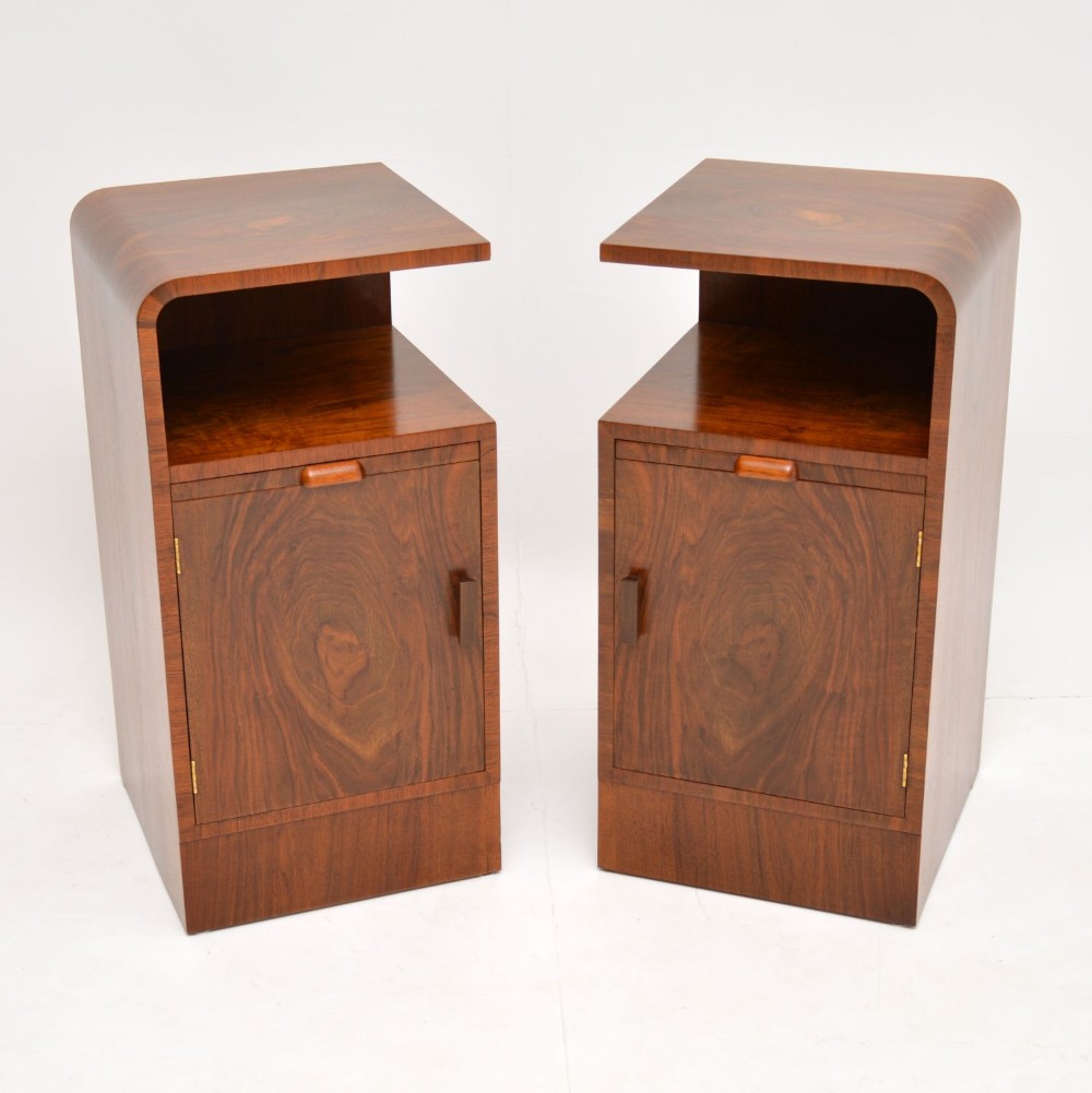 1920’s Pair of Art Deco Walnut Bedside Cabinets