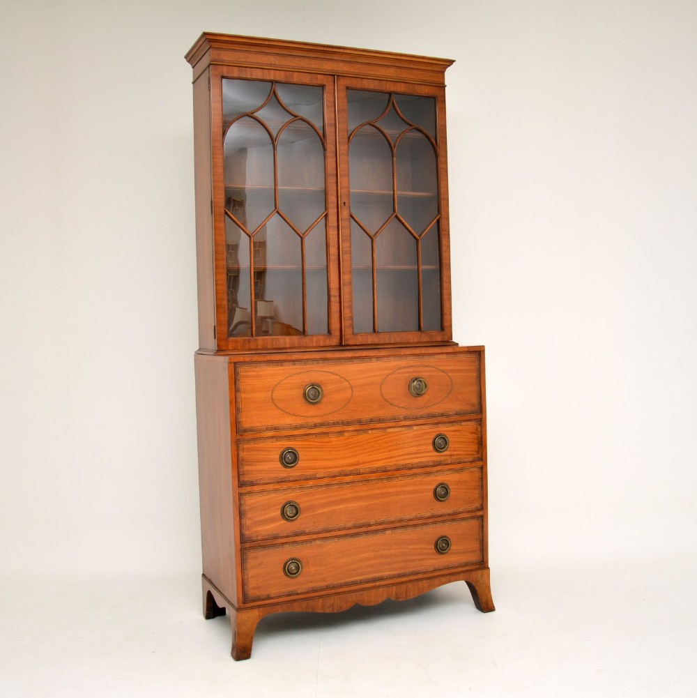 Antique Inlaid Mahogany Secretaire Bureau Bookcase