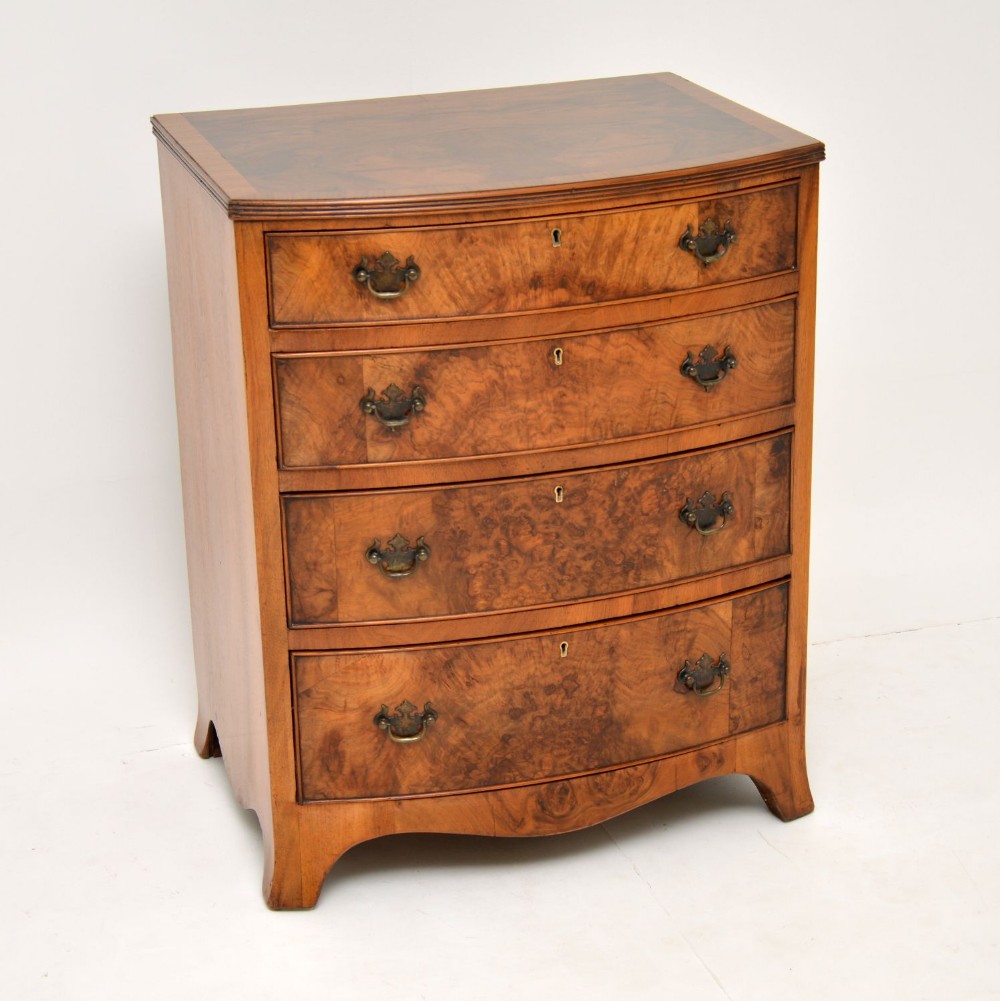 Antique Burr Walnut Bow Front Chest of Drawers