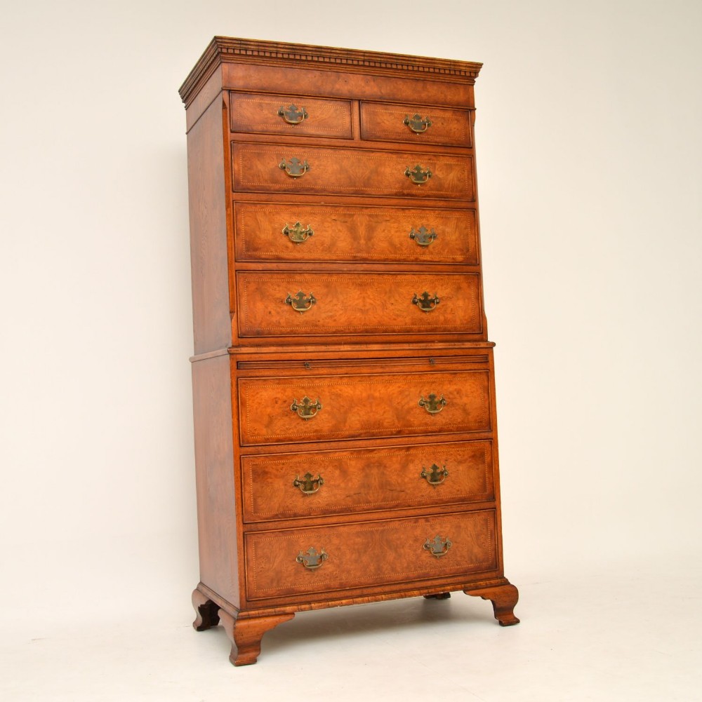 Antique Burr Elm Chest on Chest of Drawers
