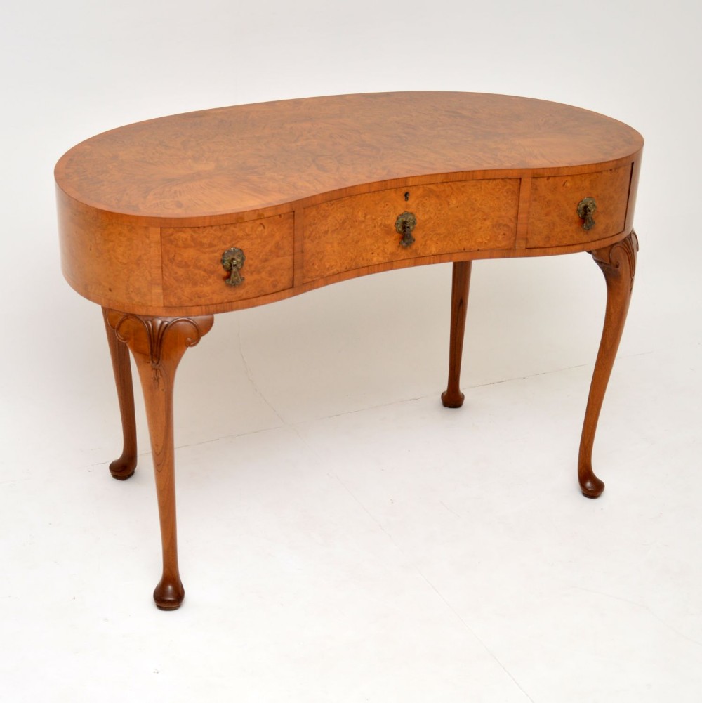 Antique Burr Walnut Kidney Shaped Desk by Waring & Gillows