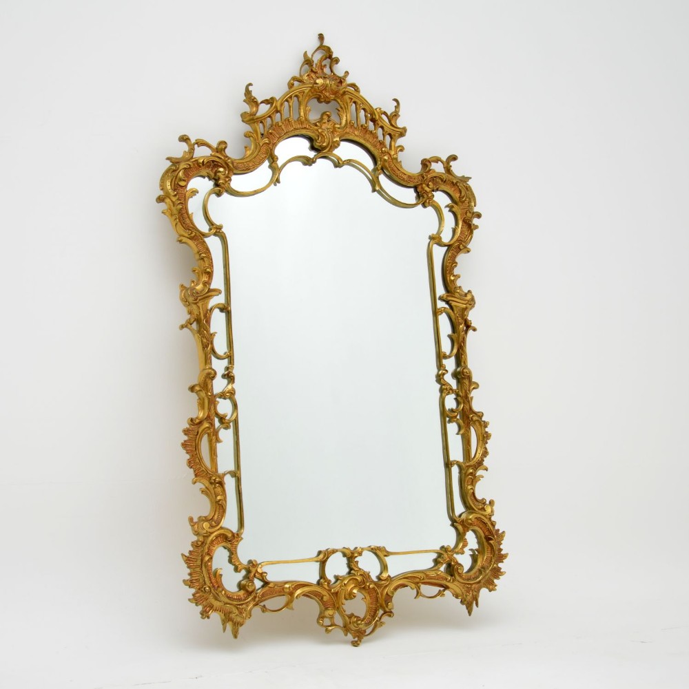 Large Antique Chippendale Style Gilt Brass Mirror
