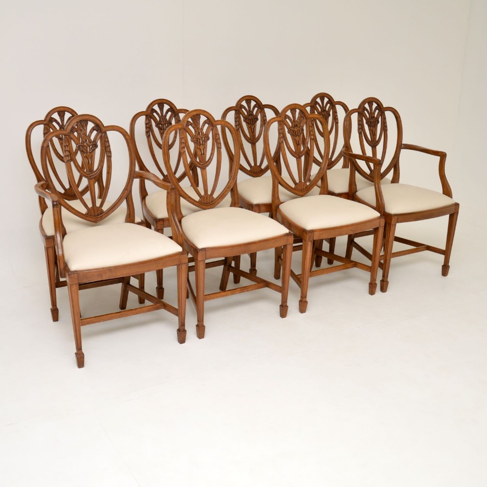 Set of 8 Antique Mahogany Shield Back Dining Chairs