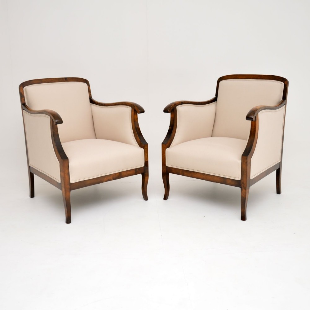 Pair of Antique Swedish Satin Birch Armchairs