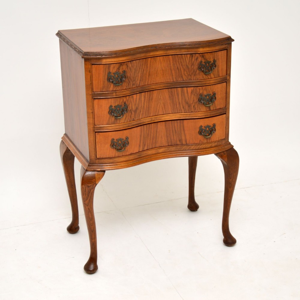 Antique Figured Walnut Side Table with 3 Drawers
