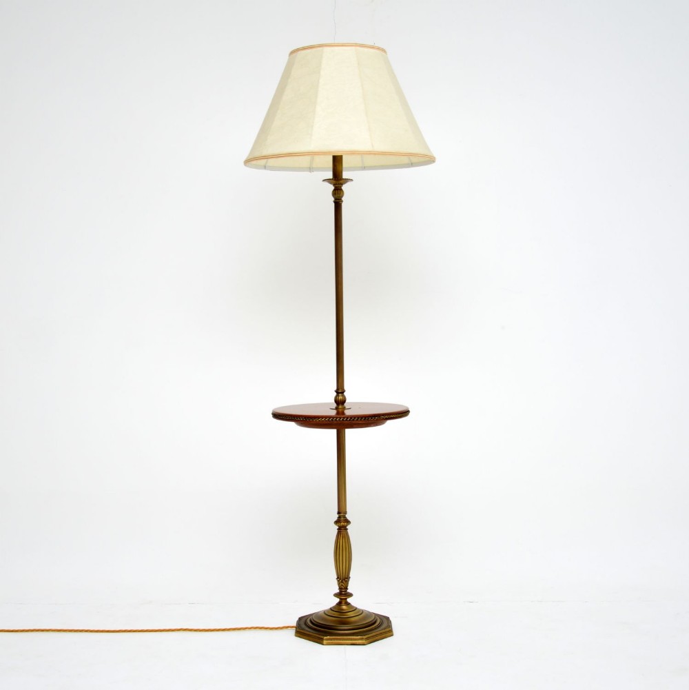 Antique Brass & Mahogany Floor Lamp