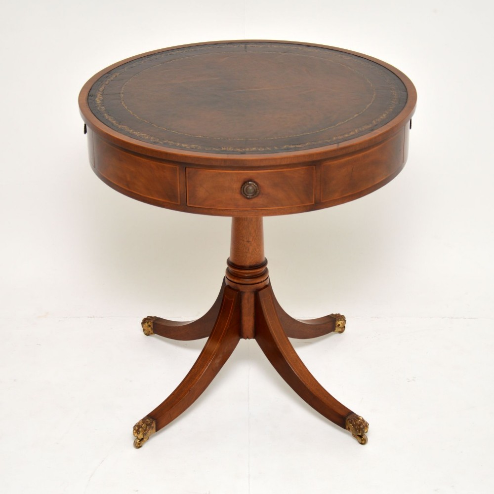 Antique Regency Style Mahogany Leather Top Drum Table
