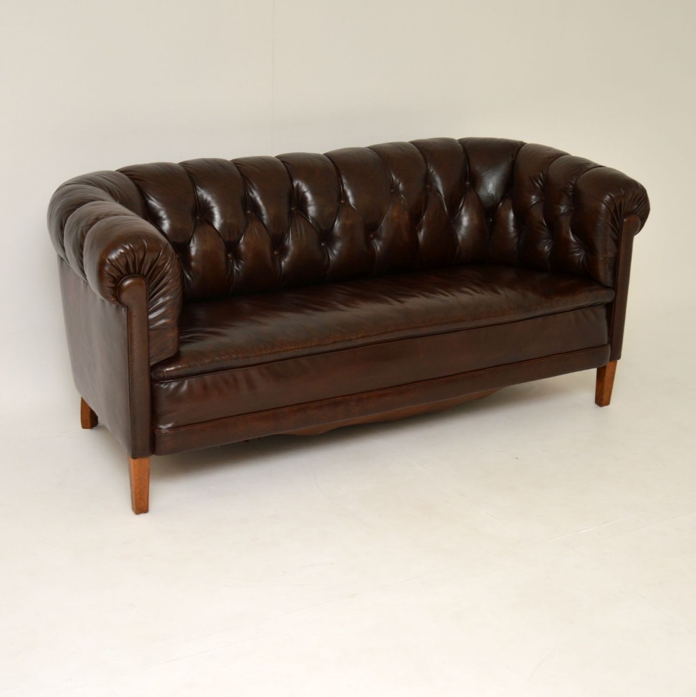 Antique Swedish Leather Chesterfield Sofa