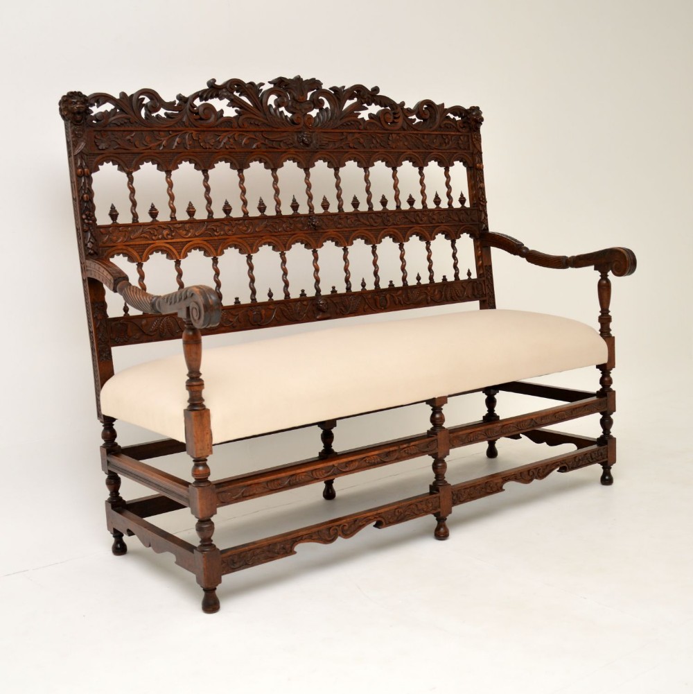 Very Impressive Antique Finely Carved Walnut Settee