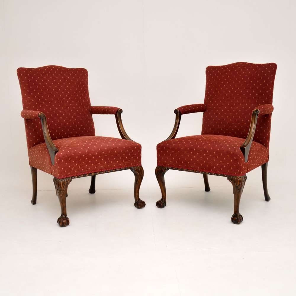 Pair of Antique Mahogany Chippendale Style Armchairs