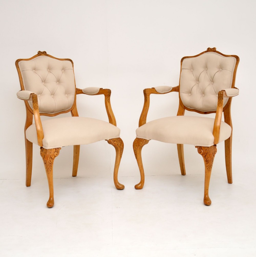 Pair of Antique Walnut Salon Armchairs